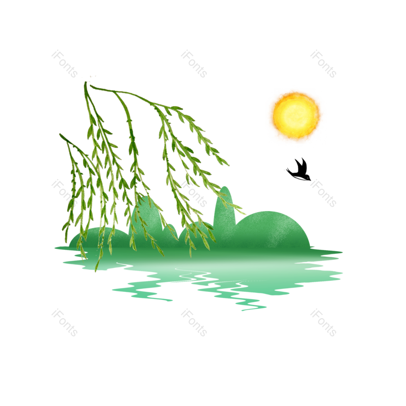 插画图片,山水元素,春季PNG,春天免抠素材